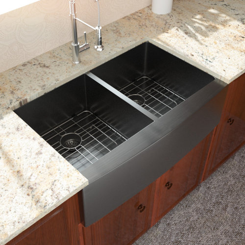 Kichae 36 Inch Kitchen Sink Apron Front Gunmetal Matte Black 16 Gauge